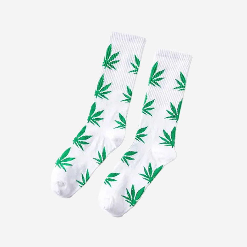 Chaussettes feuille de cannabis blanc vert