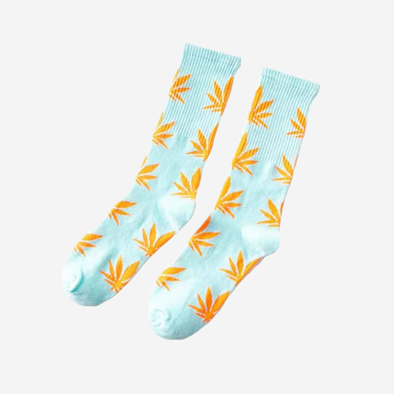 Chaussettes feuille de cannabis Bleu/Orange