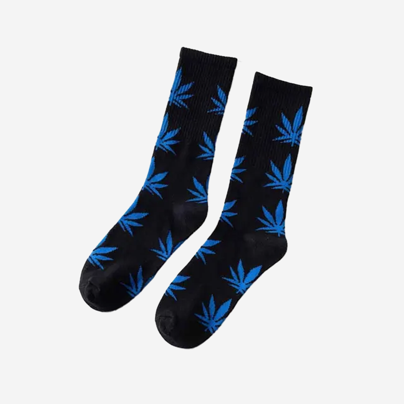 Chaussettes feuille de cannabis Noir/Bleu