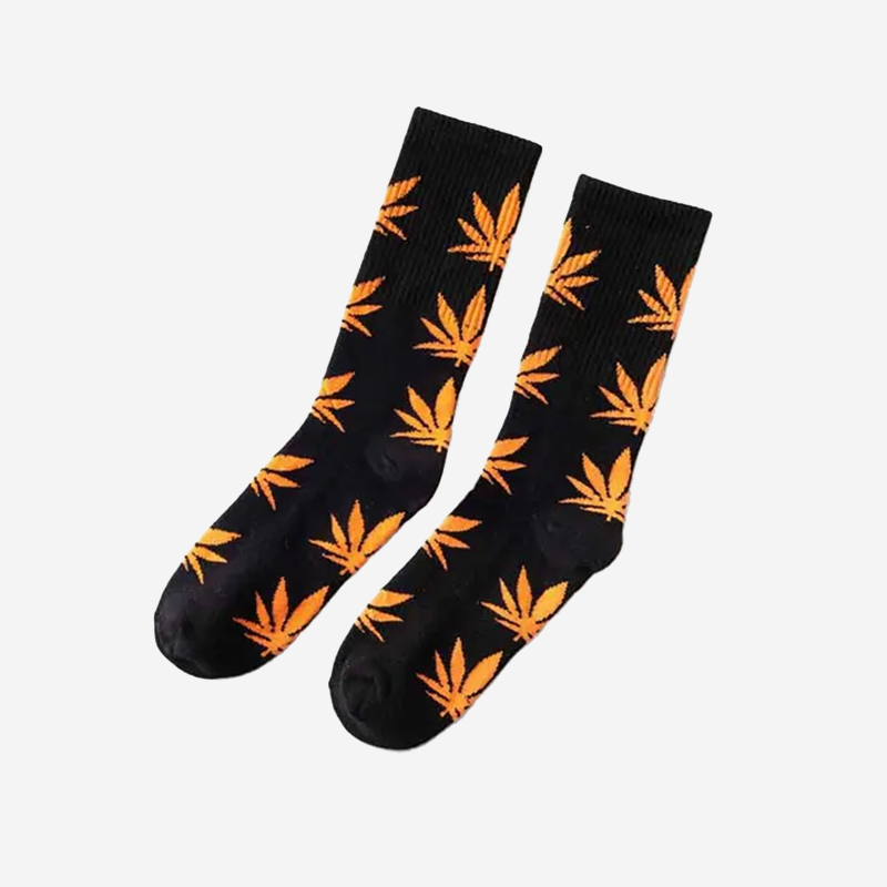 Chaussettes feuille de cannabis Noir/Orange