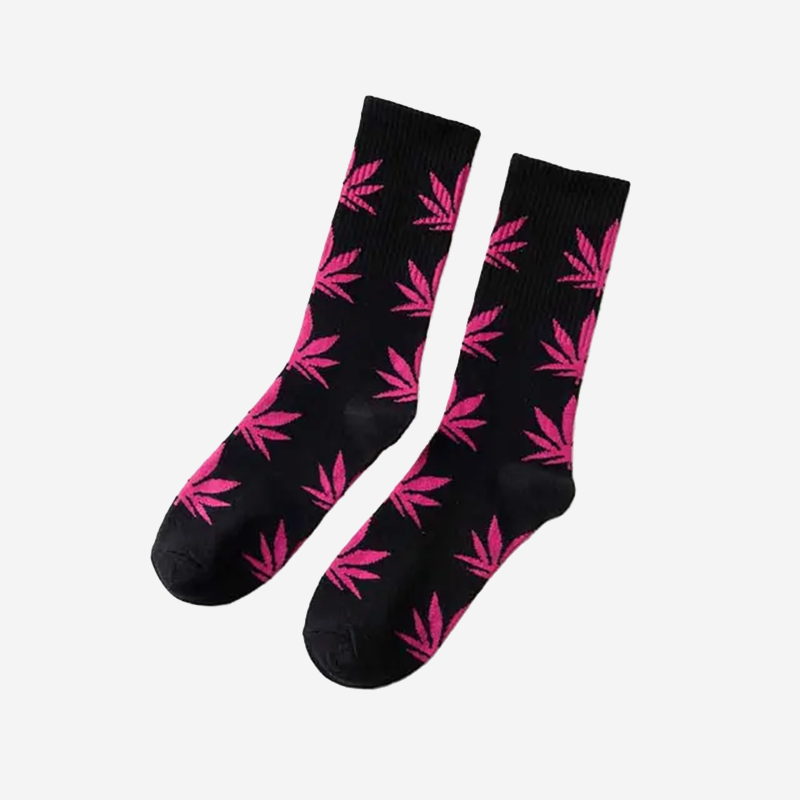 Chaussettes feuille de cannabis Noir/Rose