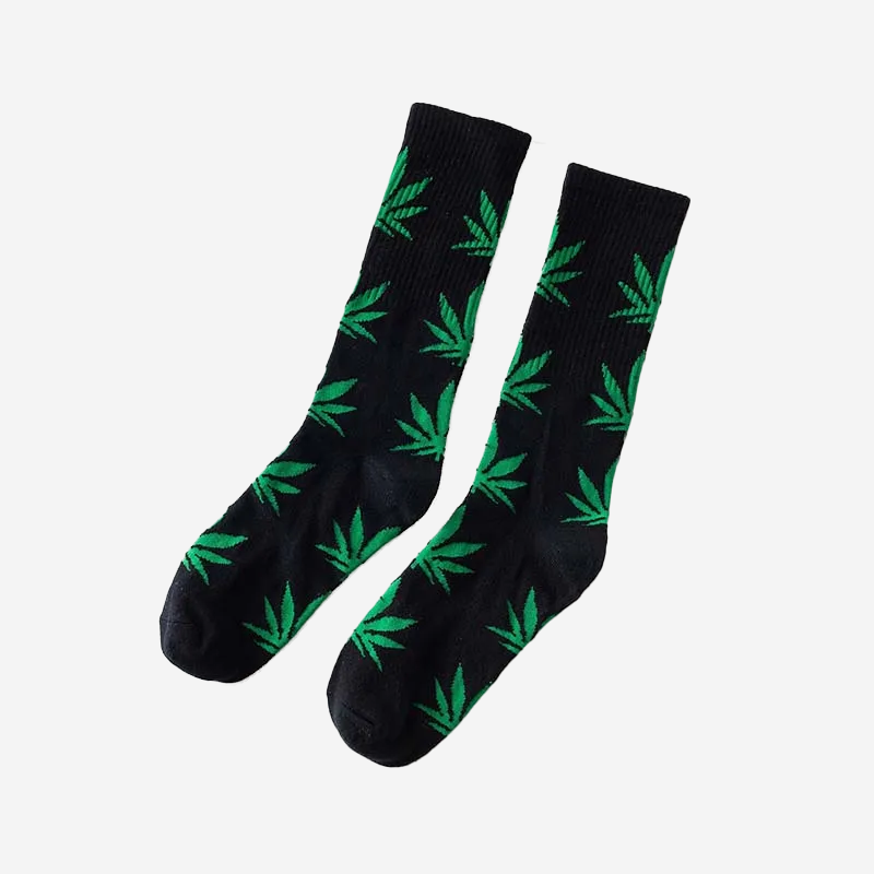 Chaussettes feuille de cannabis Noir/Vert